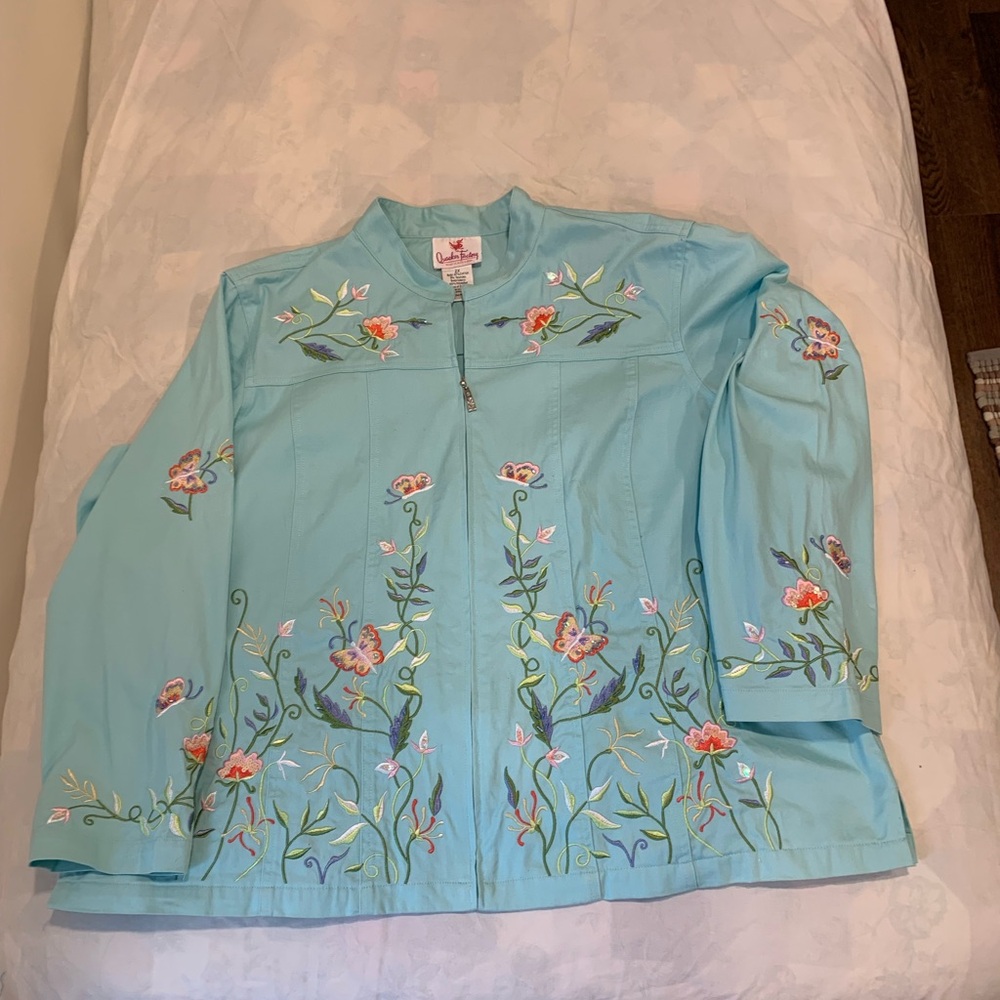 Quacker Factory Aqua Embroidered Jean Jacket
